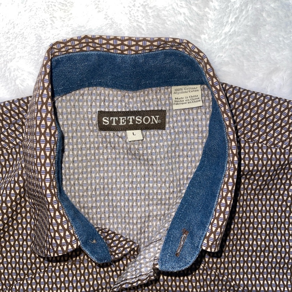 Stetson Brown Micro-Pattern Button-Down Shirt - image 2